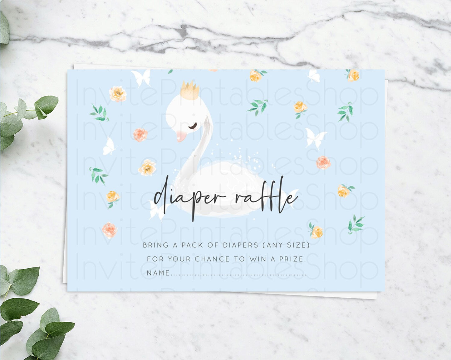 Swan Diaper Raffle Card Swan Princess Ballet Diaper Raffle Insert Enchanted Swan Lake Diaper Ticket Secret Garden Floral Raffle Game D10903