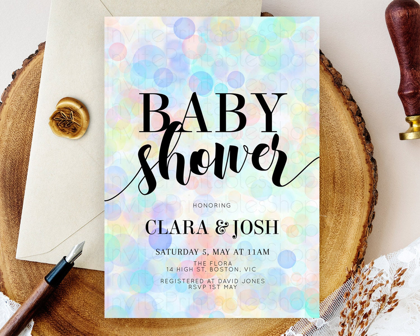 Pastel Confetti Baby Shower Invitation Bath Bomb Baby Shower Invitation Pastel Bubbles Invitation Colorful Watercolour Invitation D10447