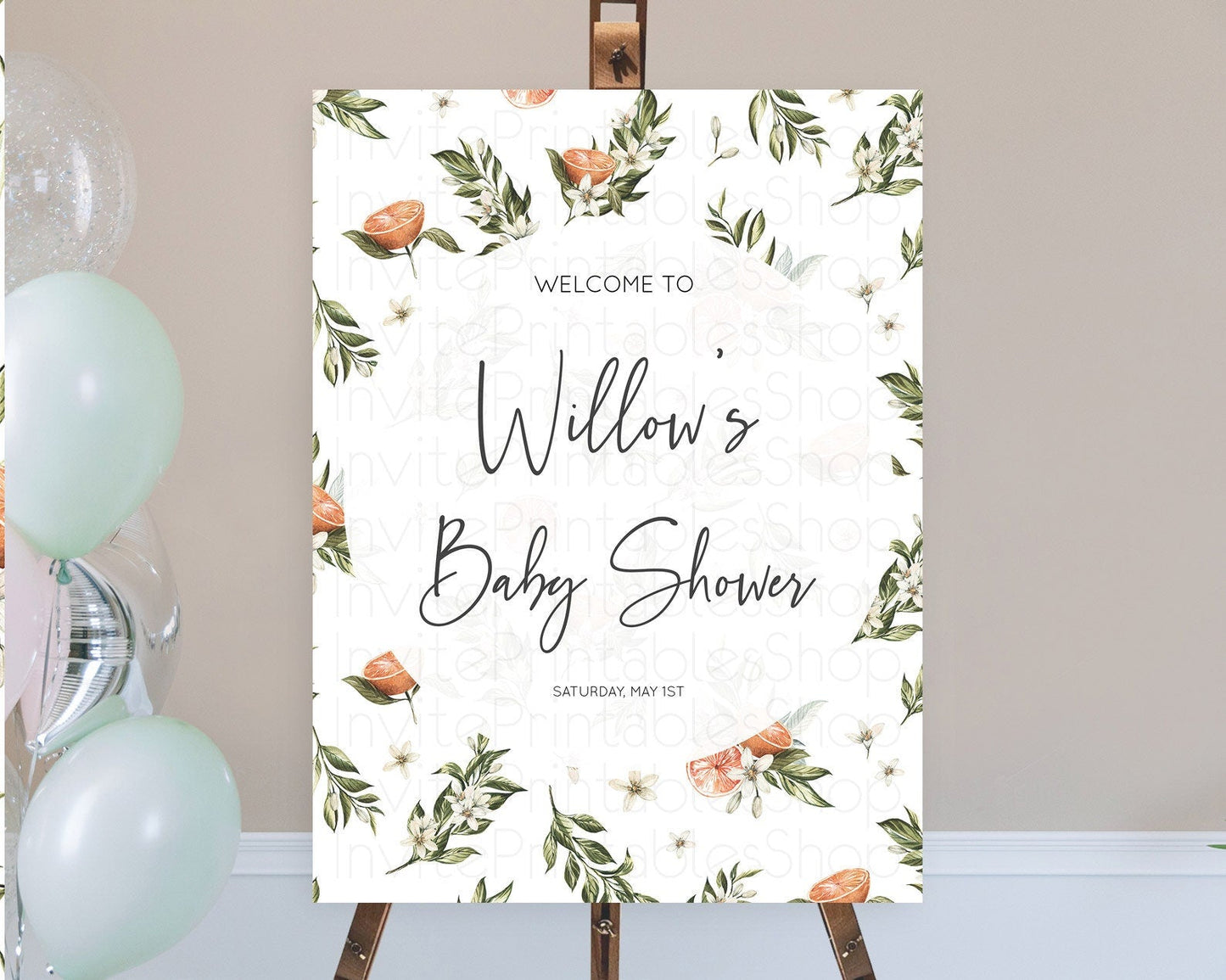 Citrus Baby Shower Welcome Sign Lemon Welcome Sign Orange Welcome Sign Citrus Welcome Poster Citrus Floral Decor Baby Welcome Board D10545