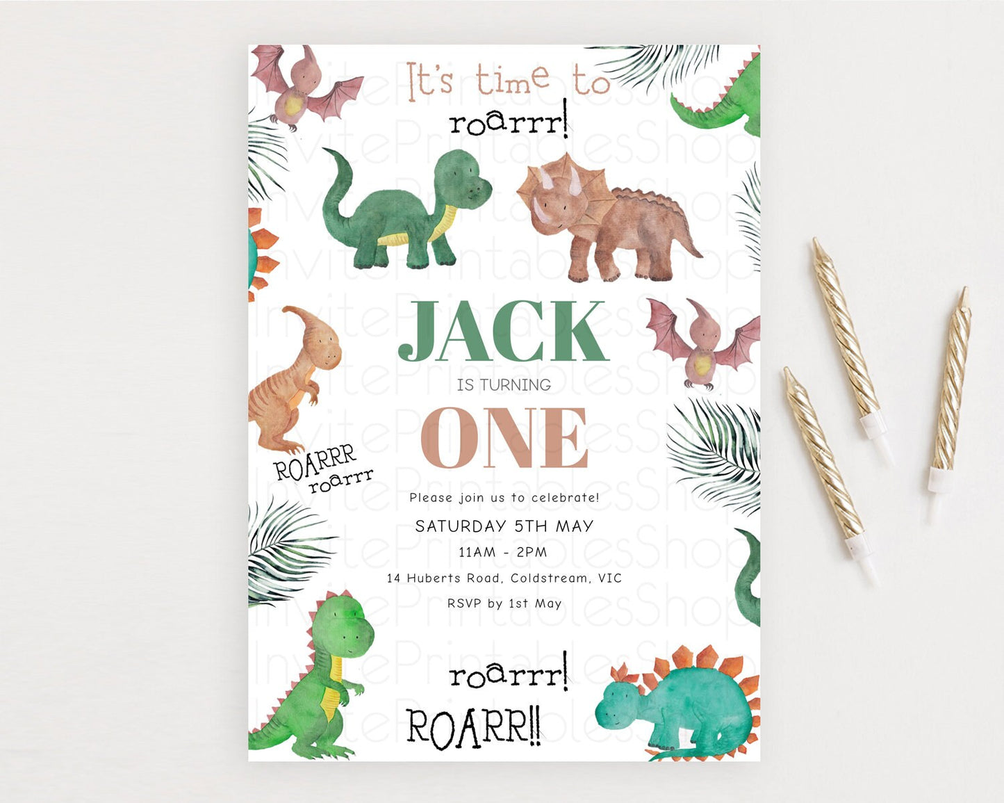 Dinosaur Birthday Invitation Dinosaur Volcano Invitation Watercolor Dinosaur Volcano T-Rex Raptor Jurassic 1st 2nd 3rd Birthday D10153