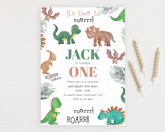 Dinosaur Birthday Invitation Dinosaur Volcano Invitation Watercolor Dinosaur Volcano T-Rex Raptor Jurassic 1st 2nd 3rd Birthday D10153