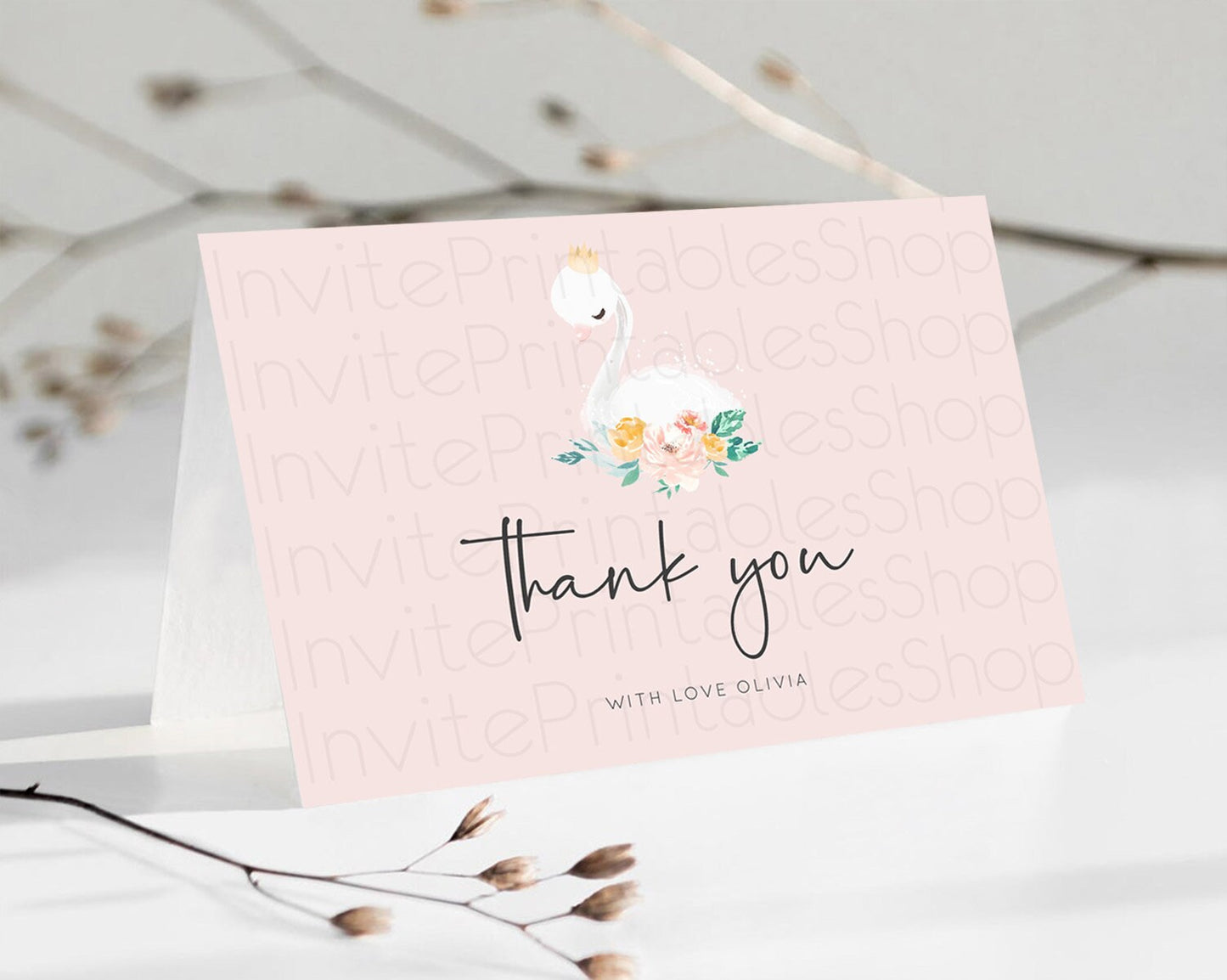 Swan Thank You Swan Princess Ballet Thank You Card Swan Lake Birthday Thank You Cards Secret Garden Pastel Floral Teacher Thank You D10388