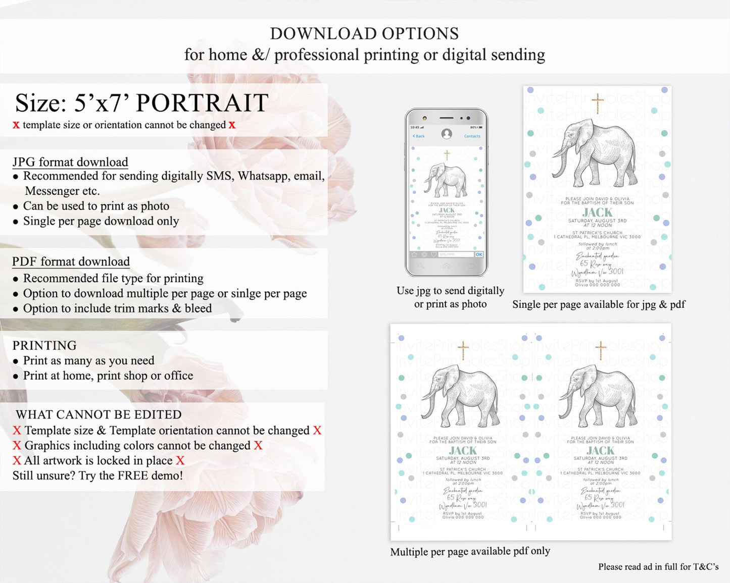 Elephant Baptism Invitation Elephant Baptism 1st Birthday Invitation Safari Christening Invitation TWO Wild ONE Jungle Adventure Zoo D10859