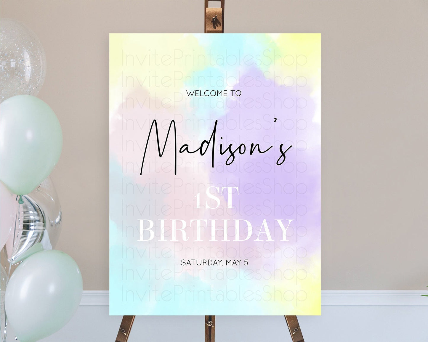 Pastel Welcome Sign Pastel Rainbow Welcome Sign Colorful Rainbow Confetti Watercolor Glitter Pastel First Birthday Welcome Sign D10617