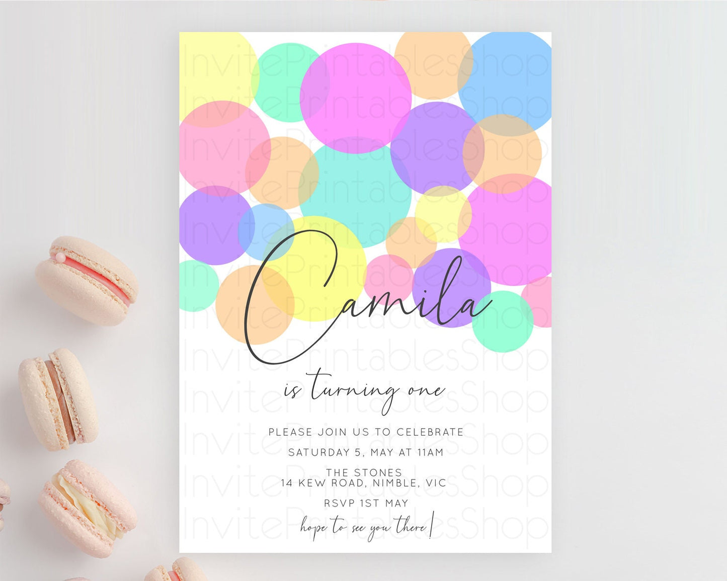 Pastel Birthday Invitation Pastel Confetti Birthday Invitation Bubbles Invitation Colorful Rainbow Confetti 2nd 1st First Birthday D10888