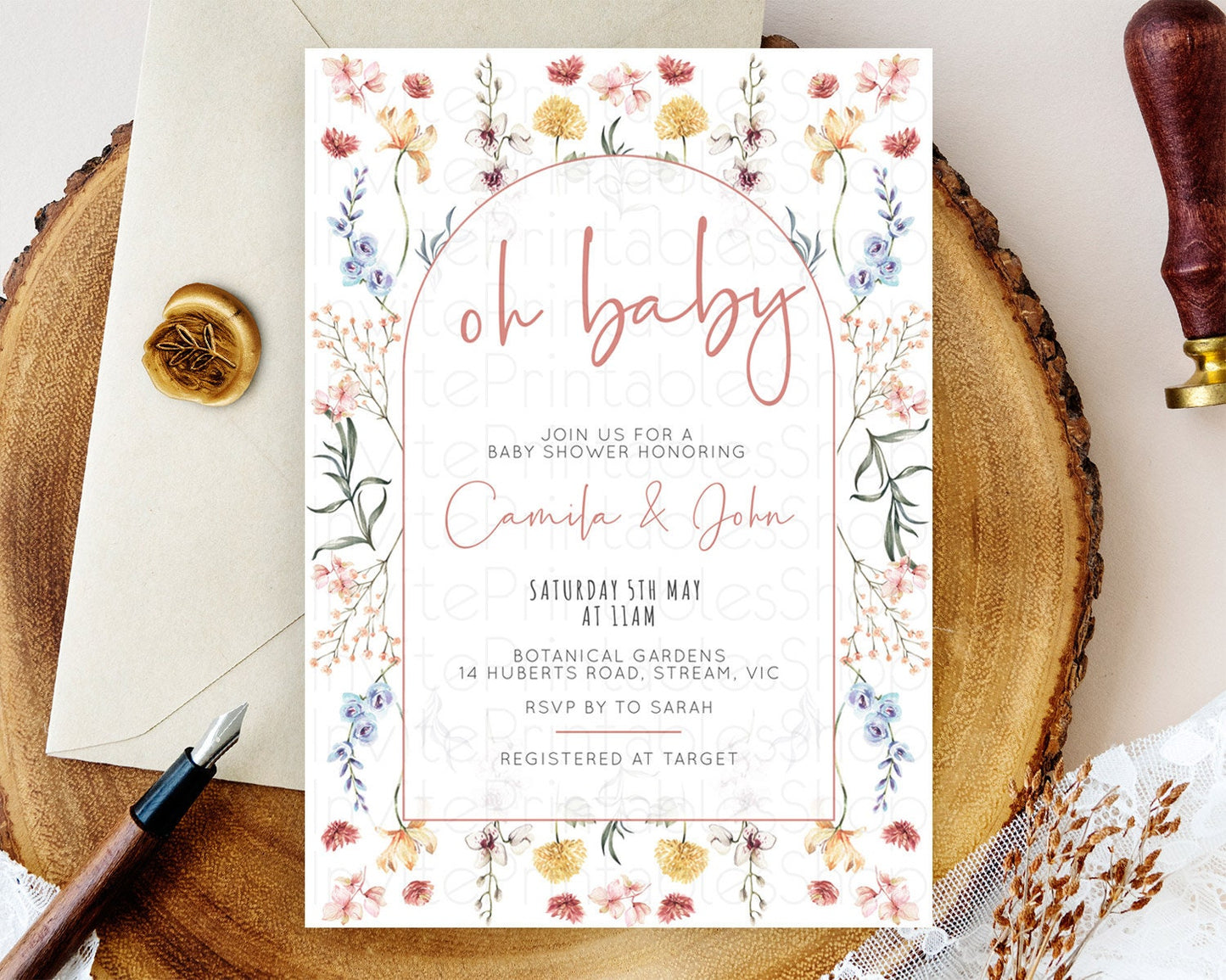 Wildflower Baby Shower Invitation Secret Garden Baby Shower Invitation Pastel Flowers Invite Enchanted Garden Shower Floral Theme D10682