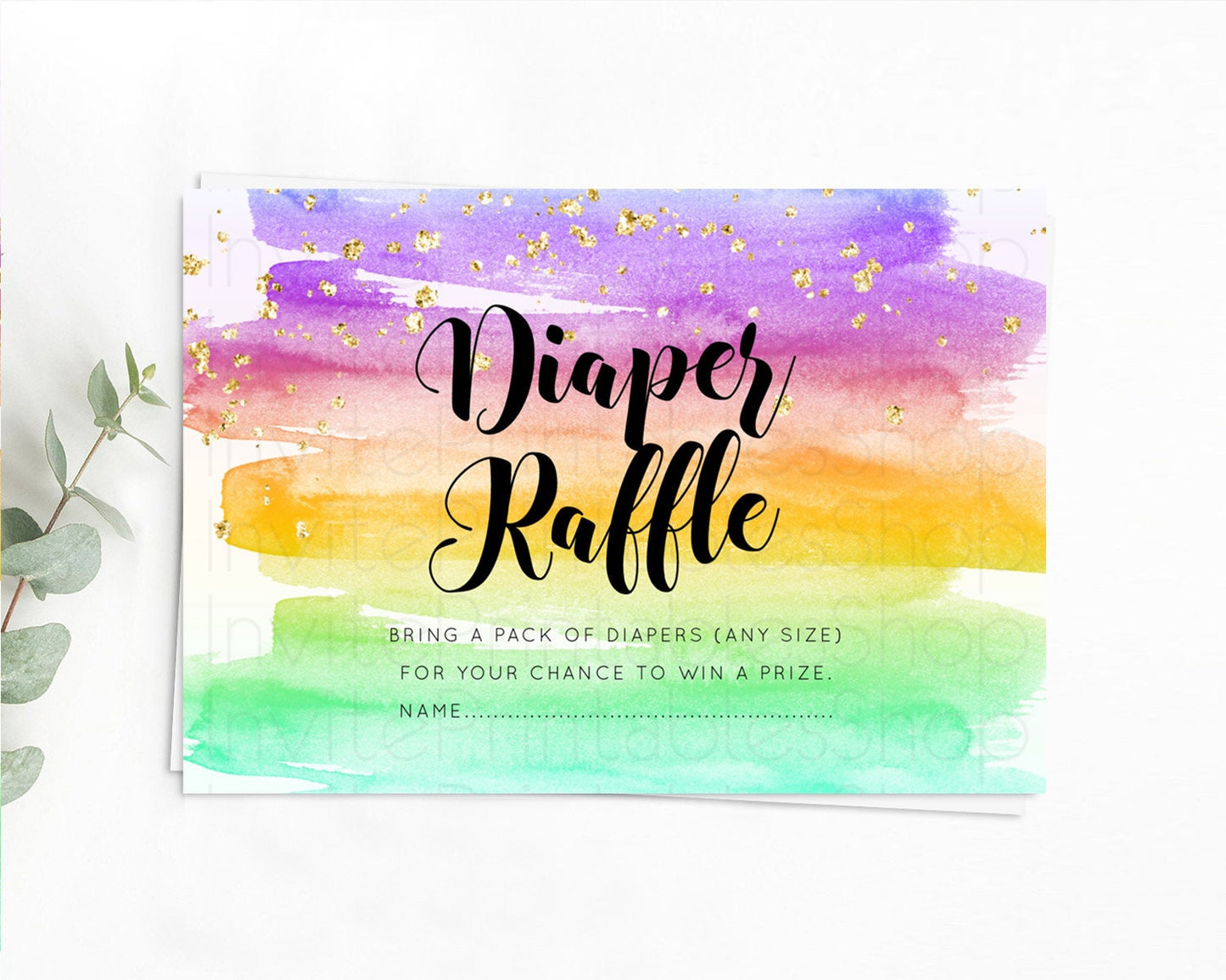 Pastel Diaper Raffle Card Pastel Rainbow Diaper Raffle Insert Colorful Ombre Watercolor Diaper Ticket Confetti Glitter Raffle Game D10524