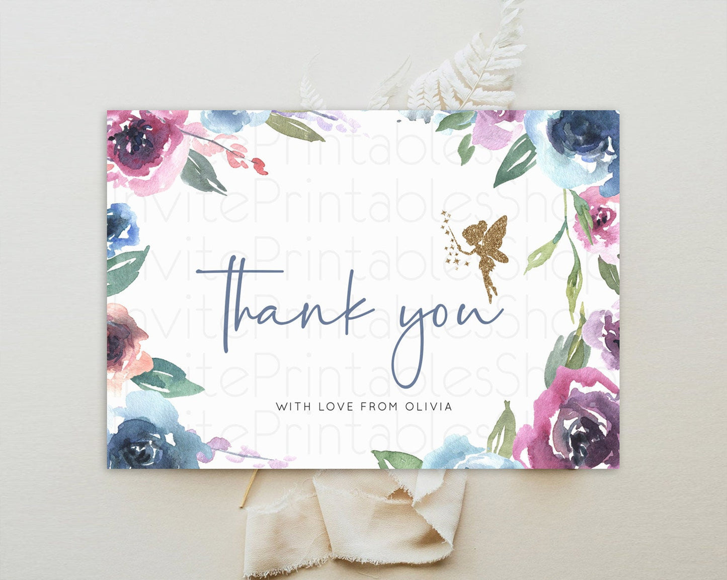 Fairy Thank You Fairy Thank You Card Enchanted Garden Pastel Butterfly Birthday Thank You Floral Secret Garden Teacher Thank You D10188