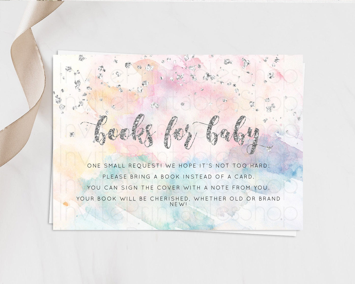 Pastel Rainbow Books For Baby Card Pastel Book Insert Pastel Colorful Book Card Confetti Watercolor Silver Guests Book Poem Request D10944