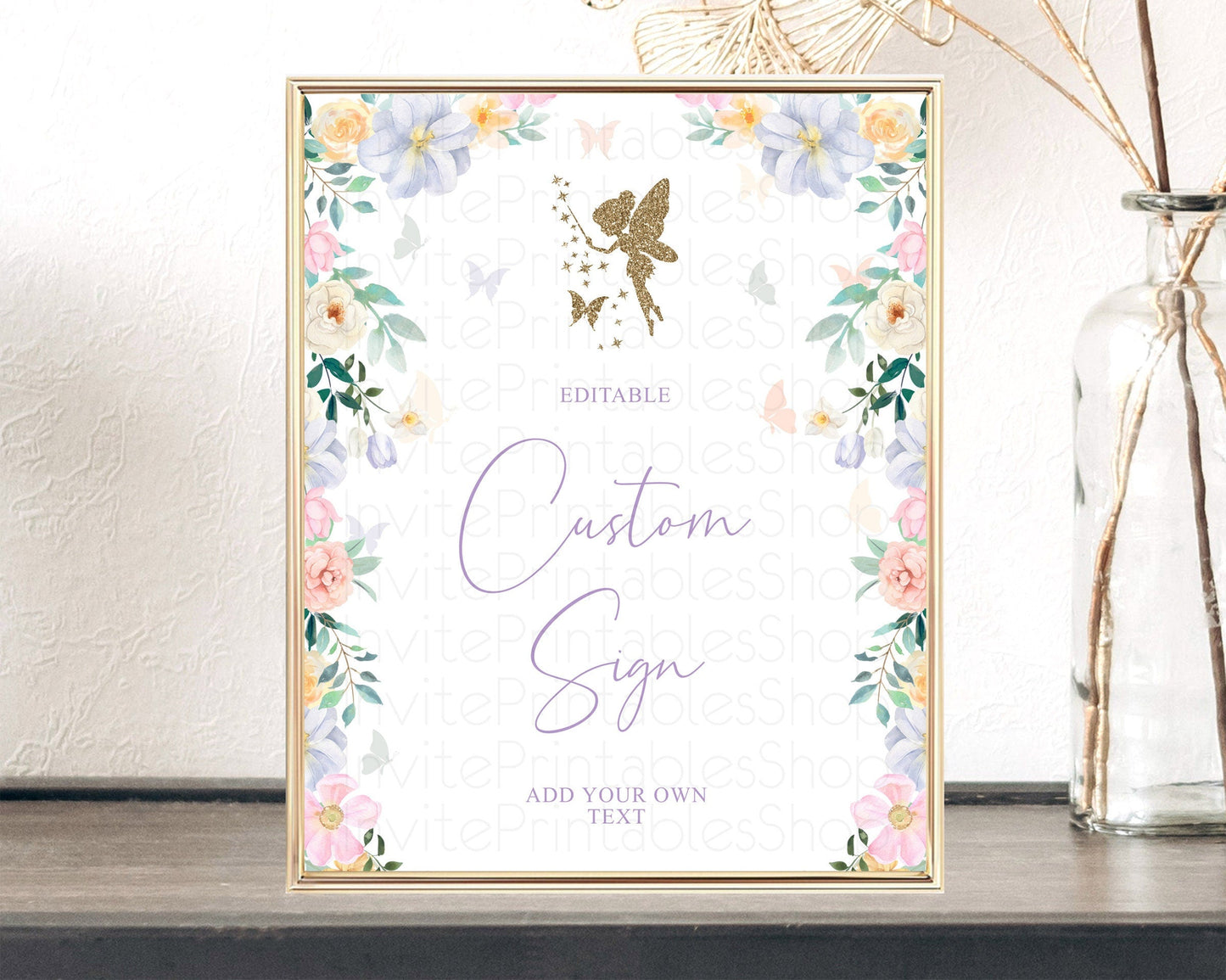 Fairy Sign Enchanted Garden Table Sign Decor Pastel Floral Butterfly Party Secret Garden Birthday Baptism Baby Shower Bridal Shower D10474