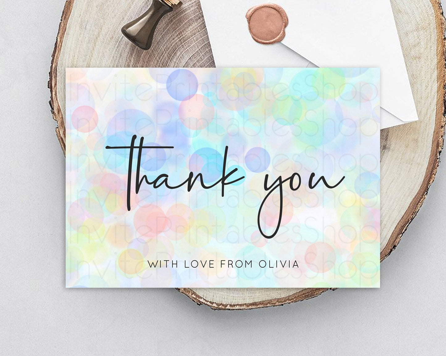 Pastel Thank You Bubbles Thank You Card Bubble Bath Birthday Thank You Card Rainbow Pastel Colorful Confetti Teacher Thank You Cards D10445