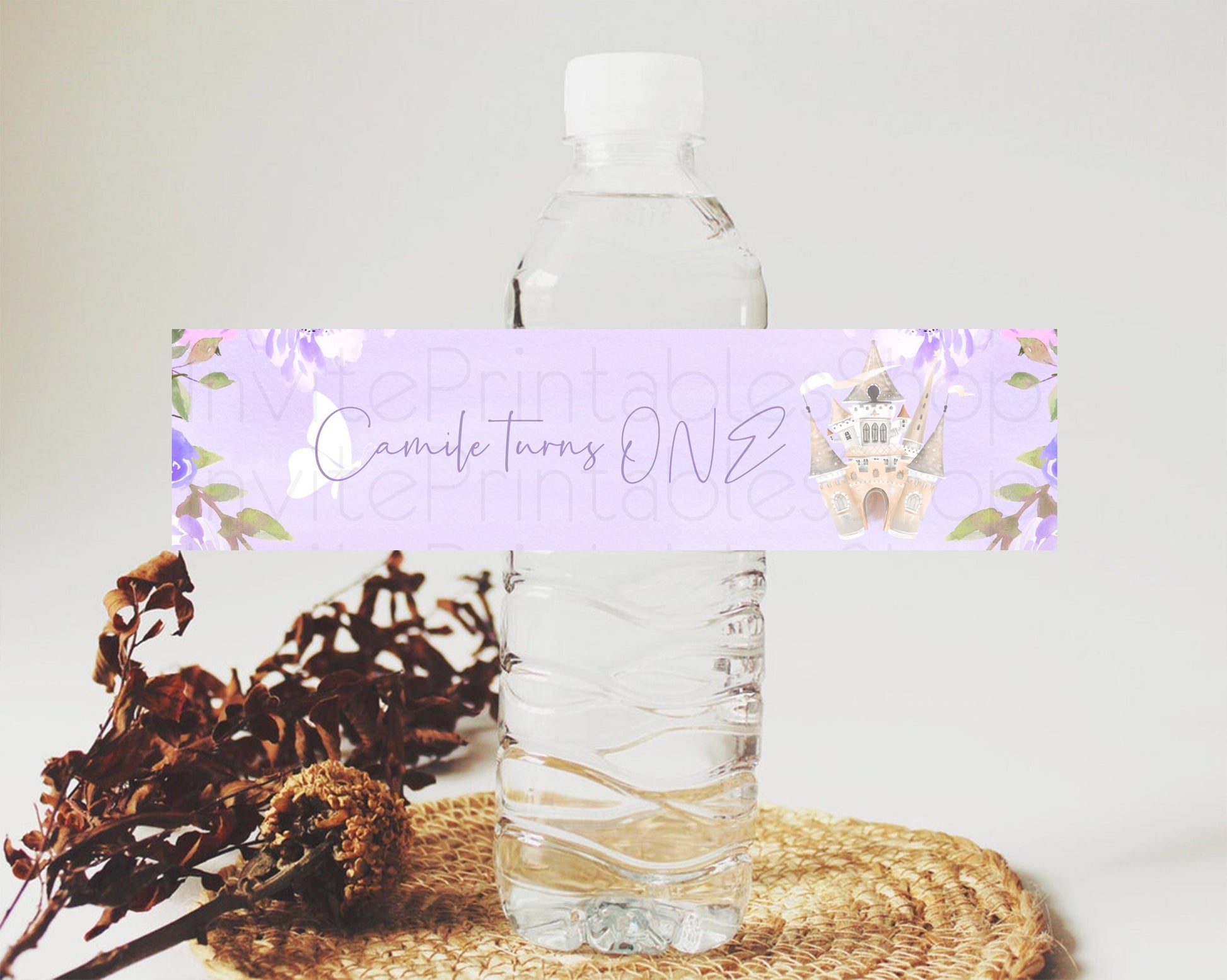 Editable Princess Water Label Template Secret Garden Enchanted Castle Pastel