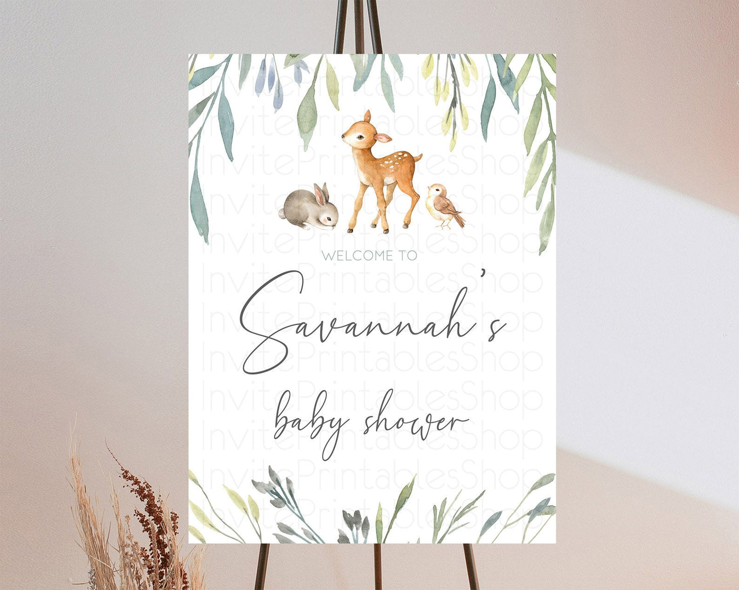 Fawn Baby Shower Welcome Sign Deer Welcome Board Floral Deer Welcome Poster Enchanted Forest Butterfly Pastel Floral Welcome Sign D10919