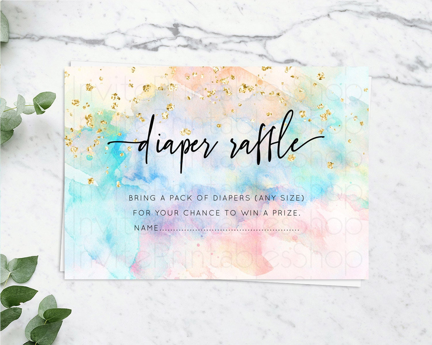 Pastel Diaper Raffle Card Pastel Rainbow Diaper Raffle Insert Colorful Ombre Watercolor Diaper Ticket Confetti Glitter Raffle Game D10260