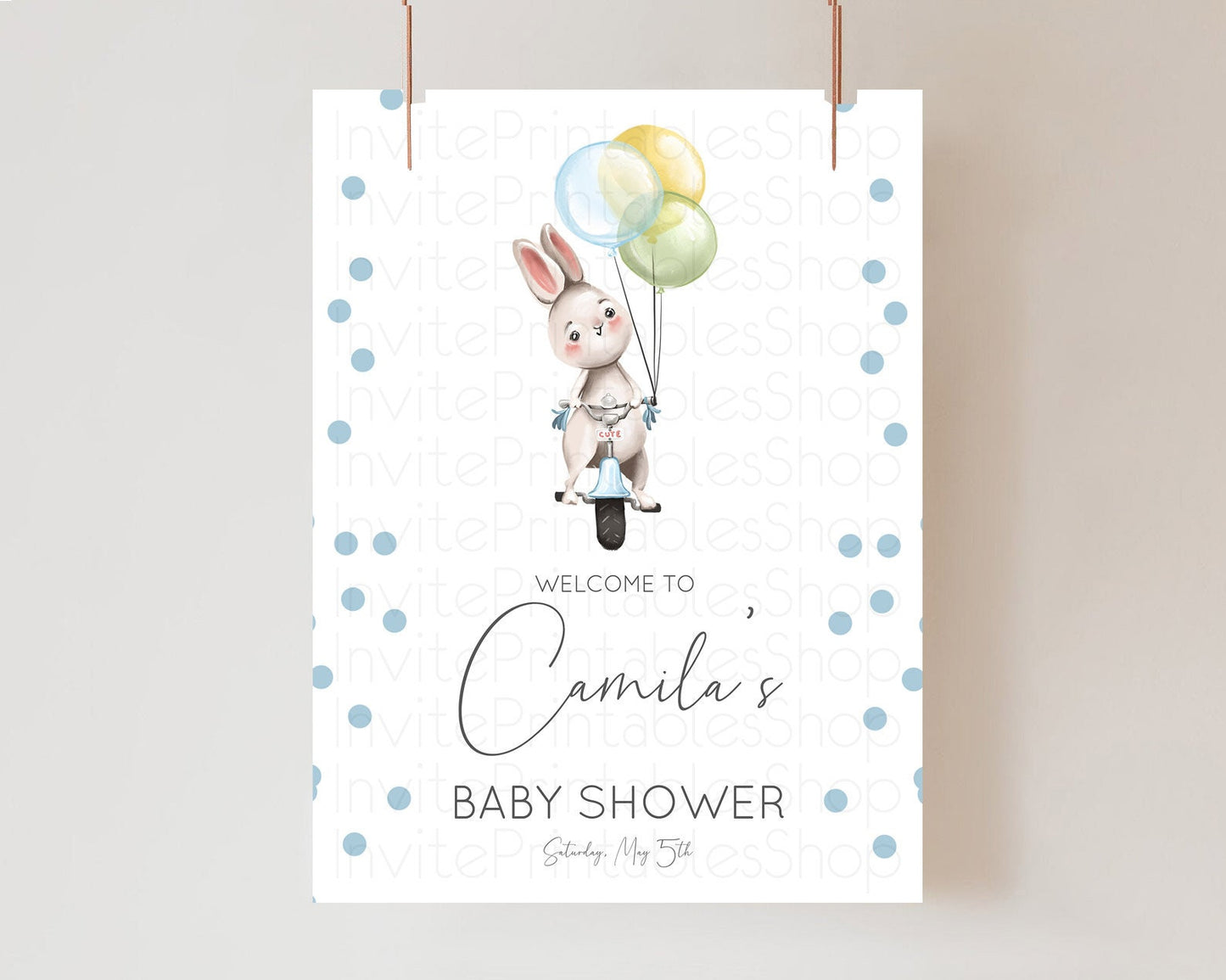 Bunny Baby Shower Welcome Sign Bunny Balloon Welcome Board Colorful Pastel Confetti Bunny Welcome Poster Sprinkles Baby Welcome Sign D10783