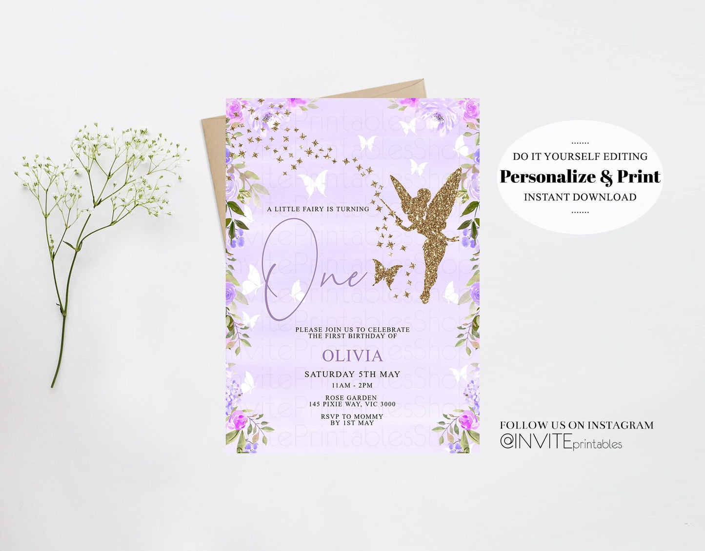 Fairy Birthday Invitations Garden Fairy Invites Tinkerbell Floral Garden Birthday Invites Birthday Invitations Floral Fairy Garden Invites