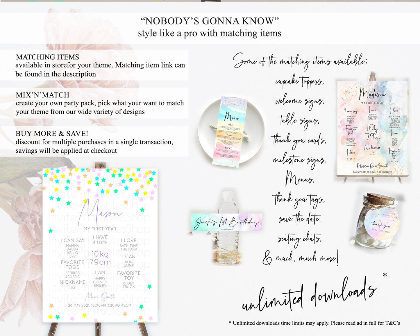 Star First Birthday Milestone Poster Pastel Stars Milestone Shooting Star Rainbow Colorful Confetti Twinkle Little Star 1st Birthday D10394