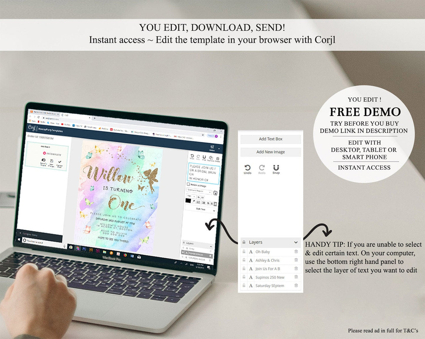 Pastel Fairy Birthday Invitation Pastel Butterflies Fairy Birthday Invitation Rainbow Ombre Watercolor 1st 2nd Birthday Invitation D23331