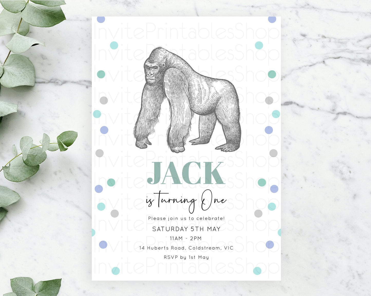 Gorilla Birthday Invitation Gorilla Invitation Gorilla Birthday Jungle Gorilla Party Jungle Adventure Zoo Party Animals Two Wild ONE D10854