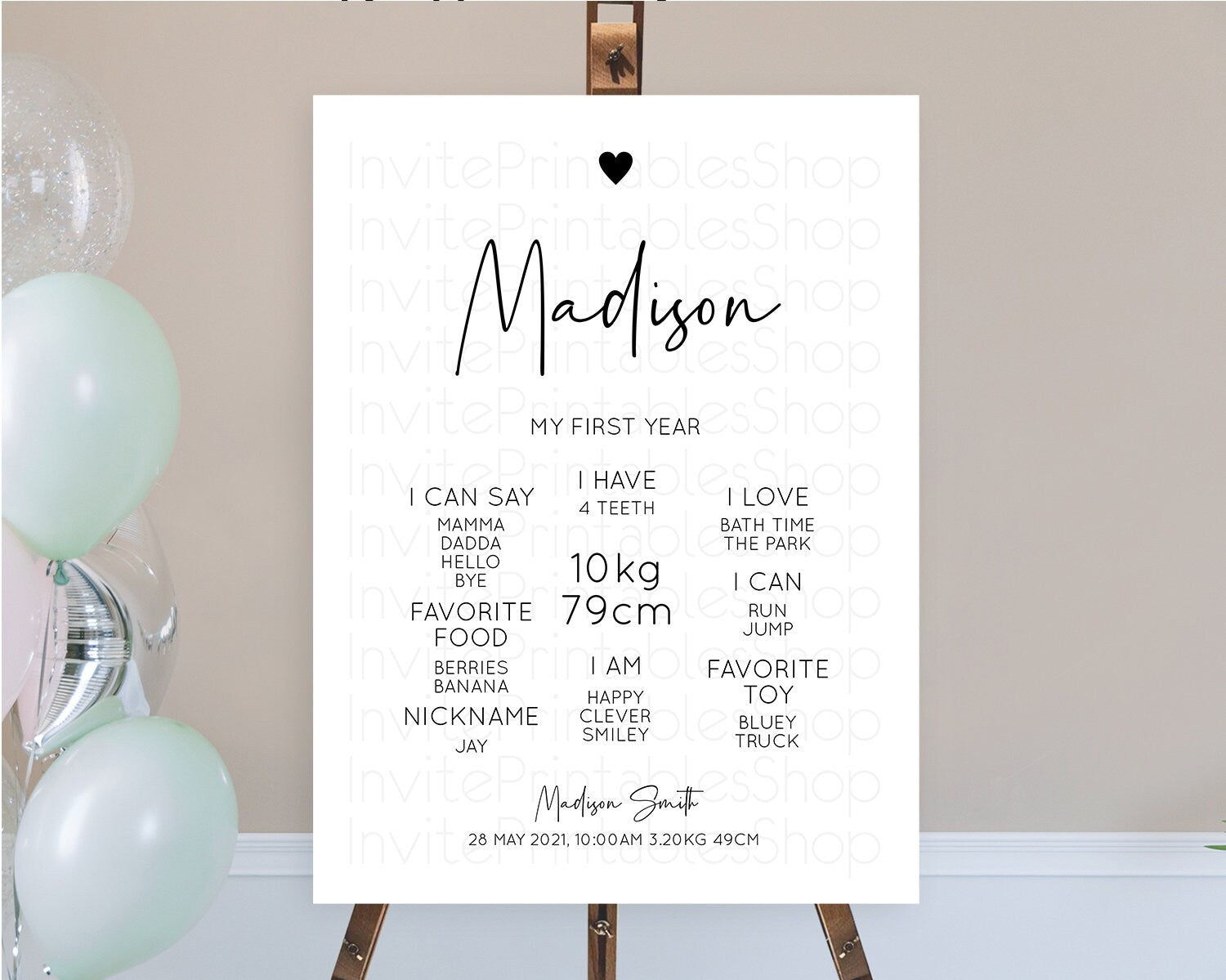 Editable Minimalist First Birthday Milestone Poster White Milestone Board Mi