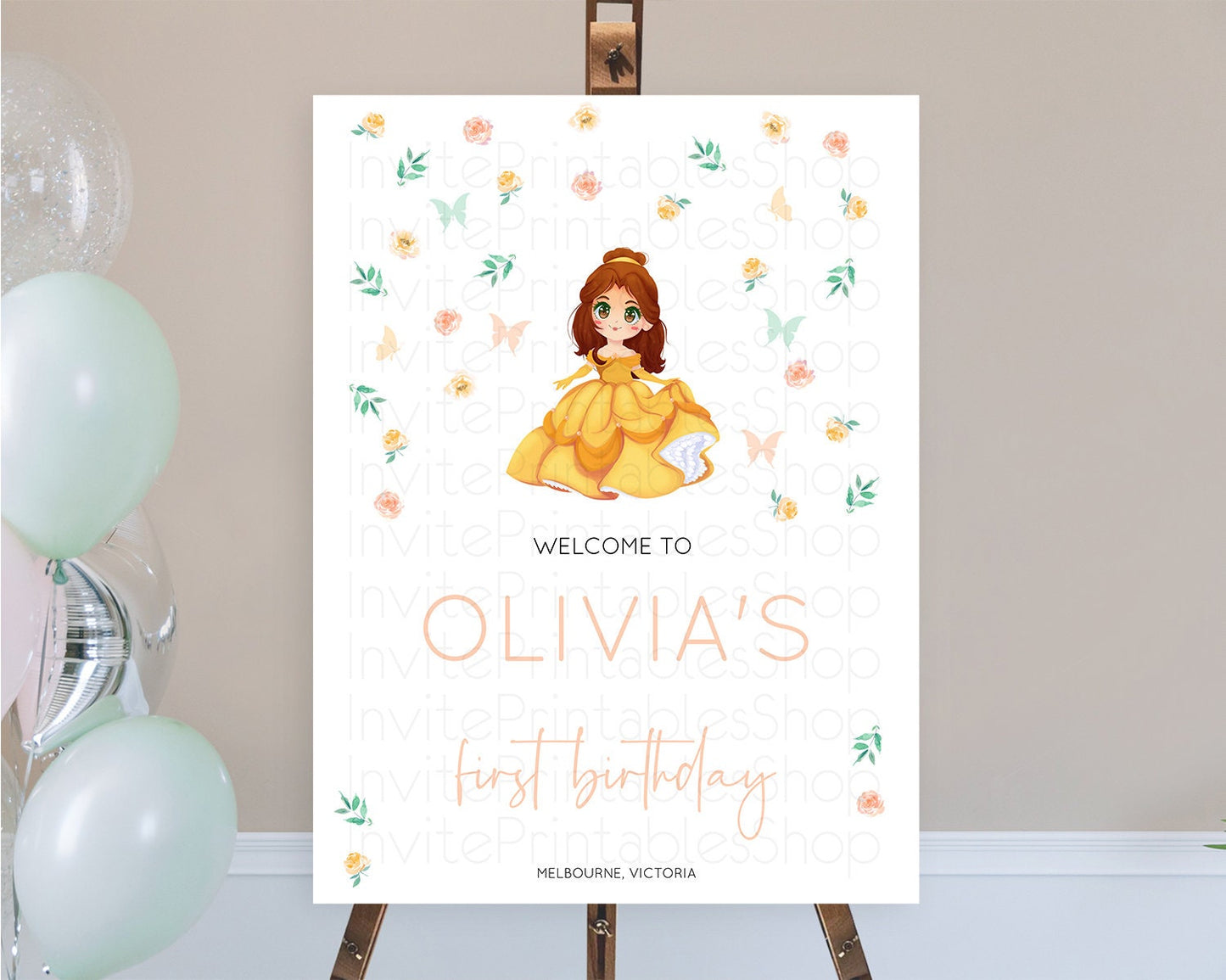 Princess Birthday Welcome Sign Castle Welcome Board Secret Garden Enchanted Castle Pastel Floral Garden First Birthday Welcome Sign D10890
