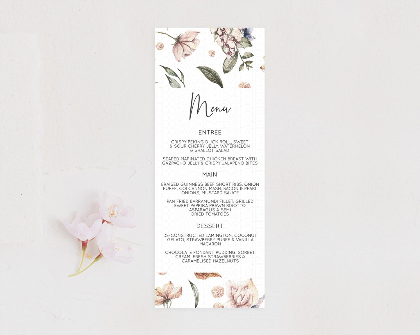 Secret Garden Menu Wildflower Menu Template Pastel Flower Garden Table Decor Boho Floral Dinner Dessert Floral Party Food Menu D10504