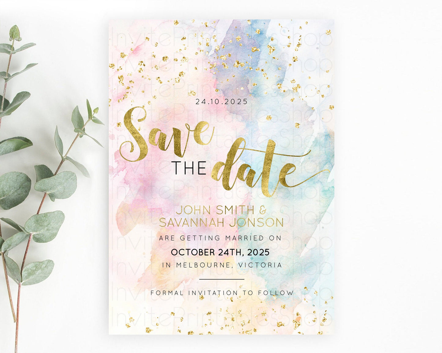 Pastel Save The Date Template Pastel Ombre Rainbow Watercolor Colorful Party For Birthday Baptism Baby Shower Wedding Bridal Shower D10265