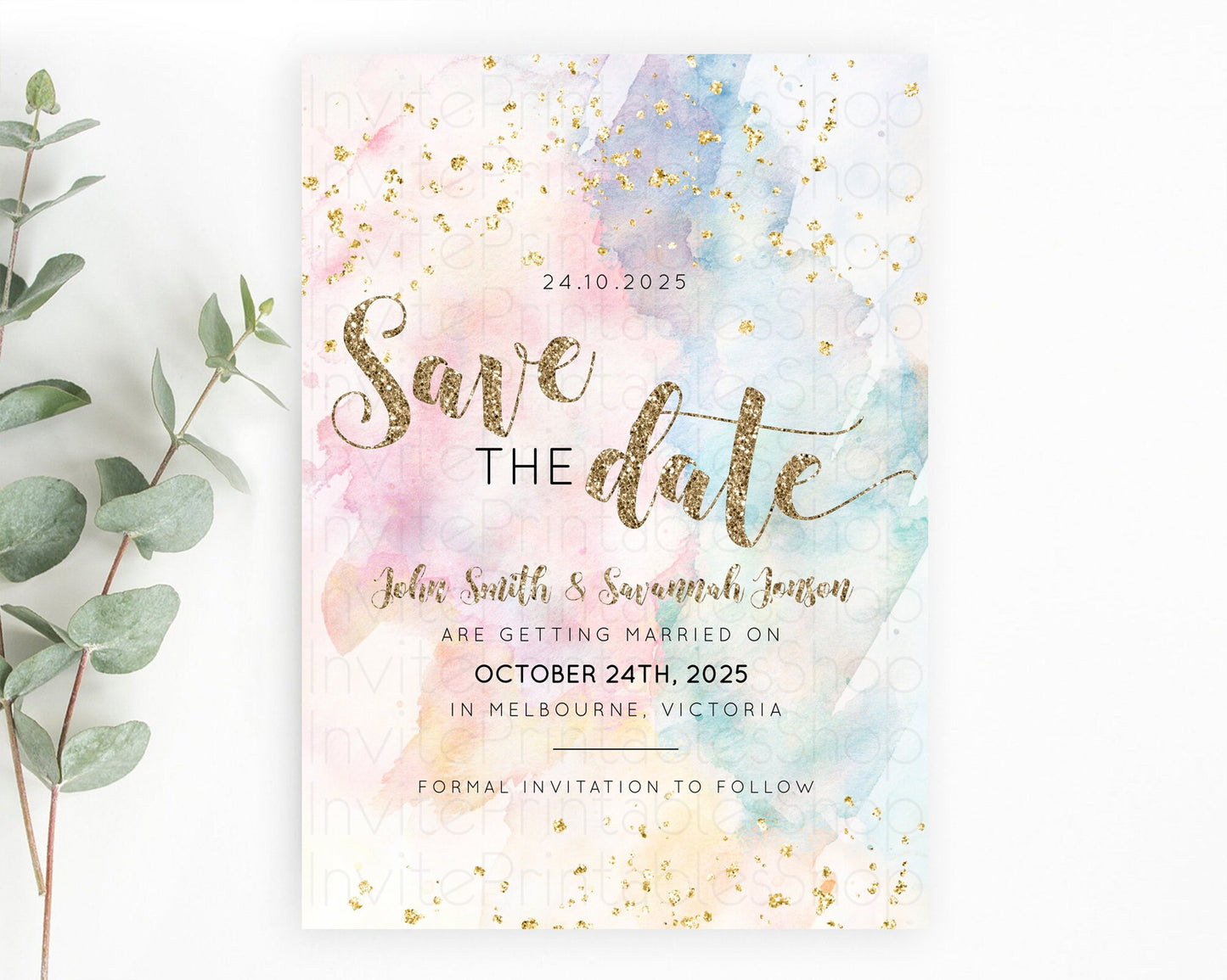 Pastel Save The Date Template Pastel Ombre Rainbow Watercolor Colorful Party For Birthday Baptism Baby Shower Wedding Bridal Shower D10264