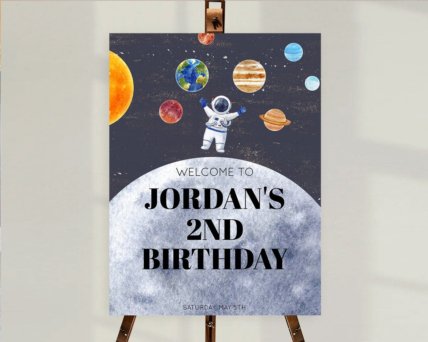 Space Birthday Welcome Sign Space Welcome Board First Trip Around the Sun Welcome Poster Planets Solar System ONE year Birthday Sign D10430