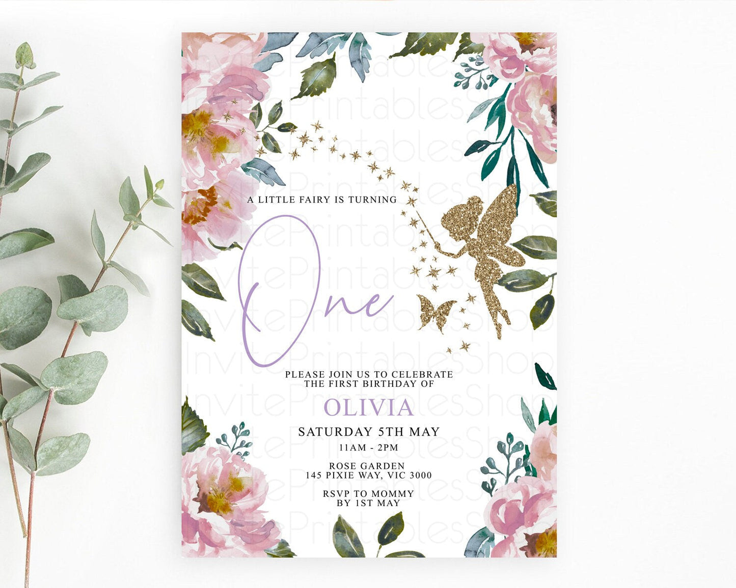 Fairy Birthday Invitation Fairy Invites Fairy Tea Party Fairy Garden Birthday Secret Garden Enchanted Garden Pastel Floral Butterfly D10727