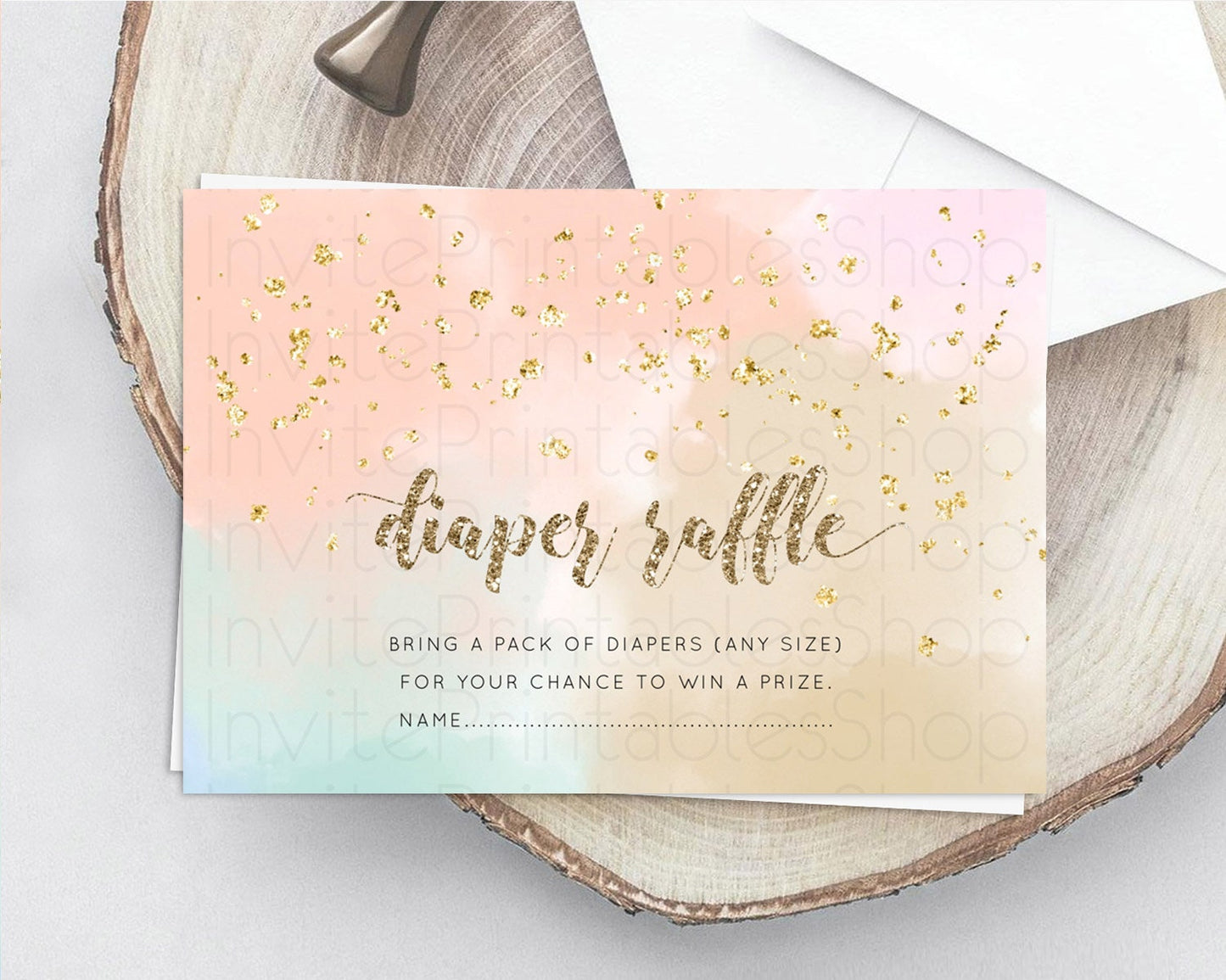 Pastel Diaper Raffle Card Pastel Rainbow Diaper Raffle Insert Colorful Ombre Watercolor Diaper Ticket Confetti Glitter Raffle Game D10377