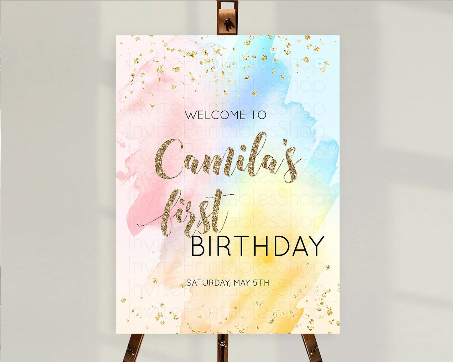 Pastel Welcome Sign Pastel Rainbow Welcome Sign Colorful Rainbow Confetti Watercolor Glitter Pastel First Birthday Welcome Sign D10556