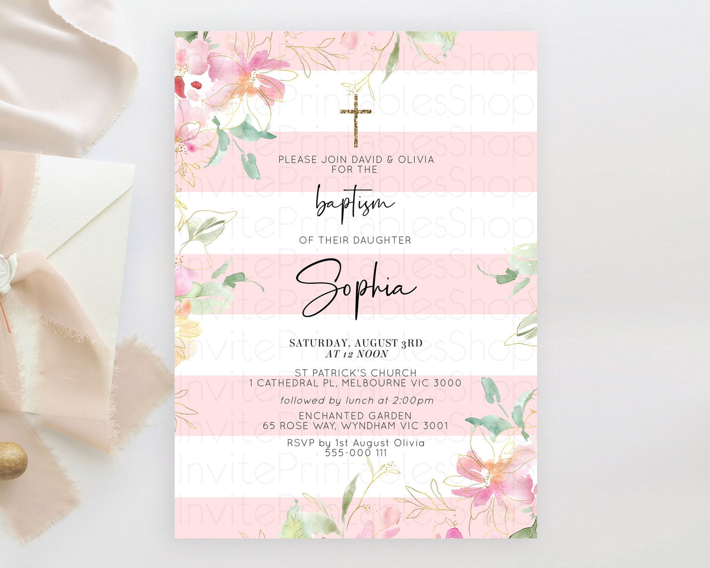 Editable Secret Garden Baptism Invitation Wildflower Baptism Birthday Invite