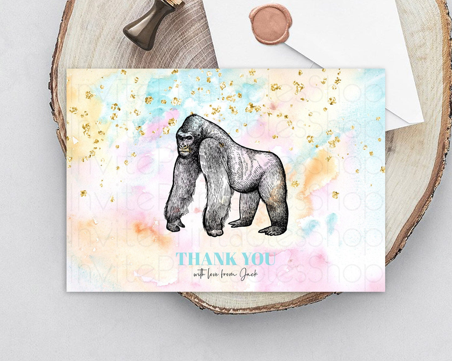 Pastel Gorilla Thank You Rainbow Gorilla Thank You Card Colorful Rainbow Birthday Thank You Pastel Teacher Thank You Card Template D10284