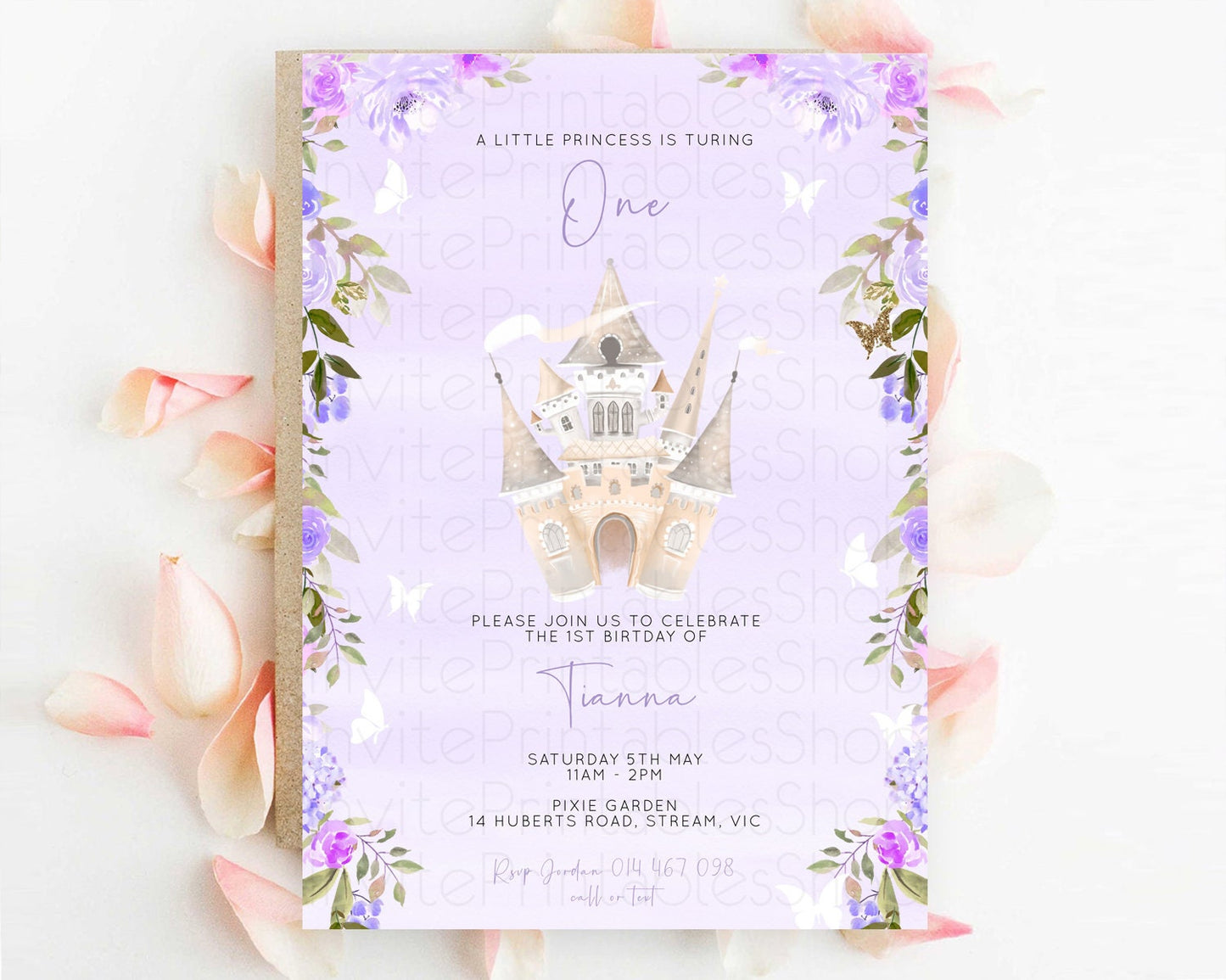 Princess Birthday Invitation Castle Invitation Royal Birthday Fairy Tale Enchanted Castle Pastel Floral Garden 1st First Birthday D10339