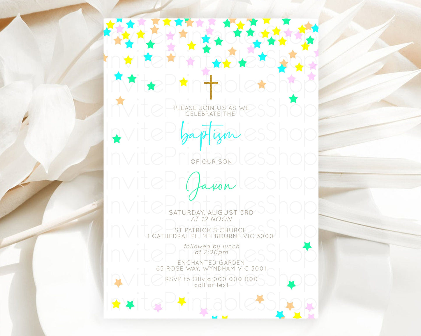 Star Baptism Invitation Pastel Stars Baptism 1st Birthday Invitation Rainbow Colors Confetti Twinkle Little Star Christening Invite D10397