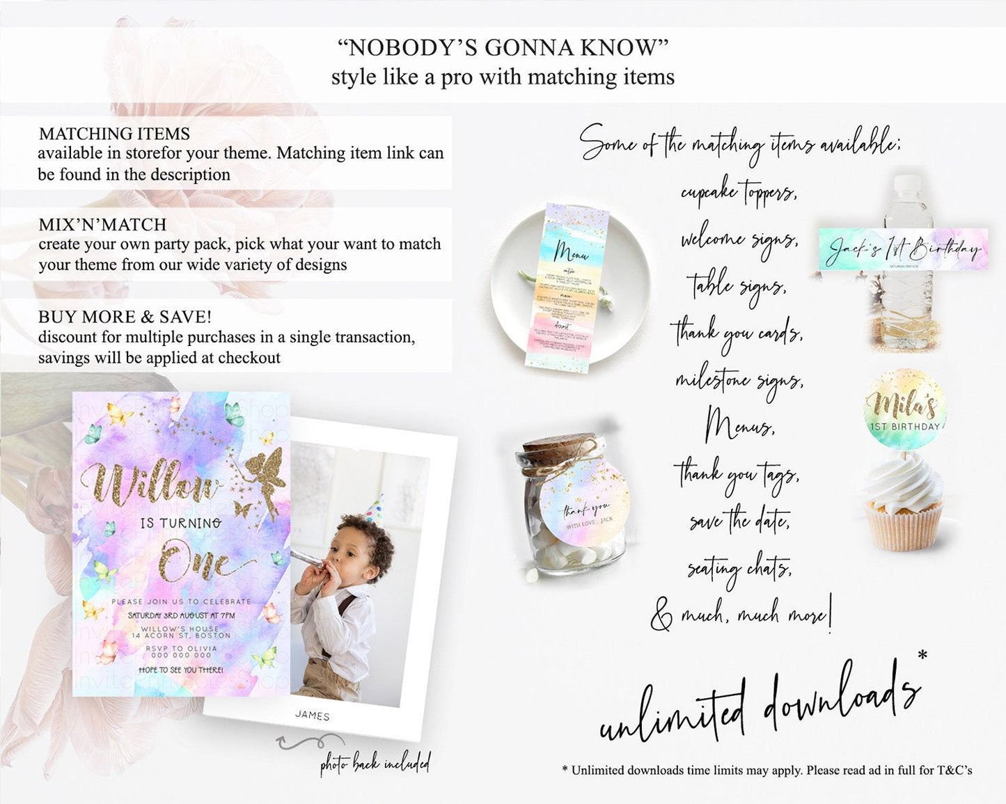 Pastel Fairy Birthday Invitation Pastel Butterflies Fairy Birthday Invitation Rainbow Ombre Watercolor 1st 2nd Birthday Invitation D23346