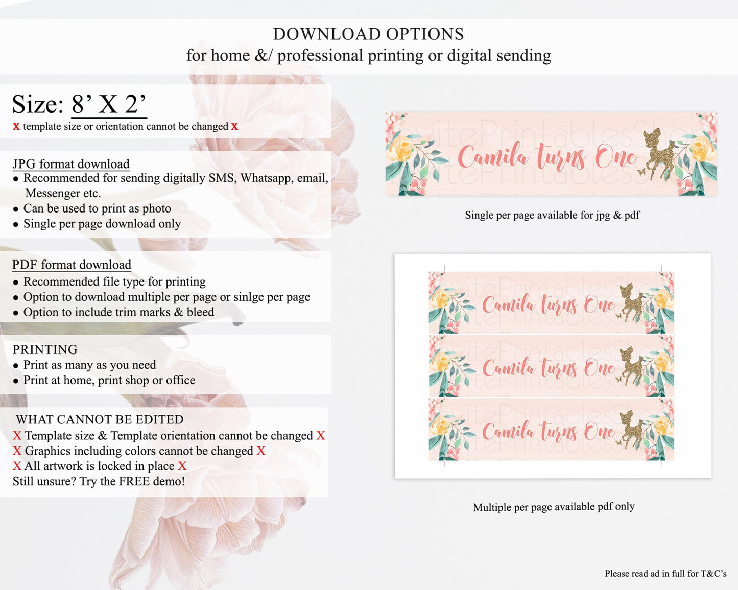 Fawn Deer Water Label Template Pastel Floral Deer Enchanted Forest Butterfly Party Decor Birthday Baptism Baby Shower Bridal Shower D10873