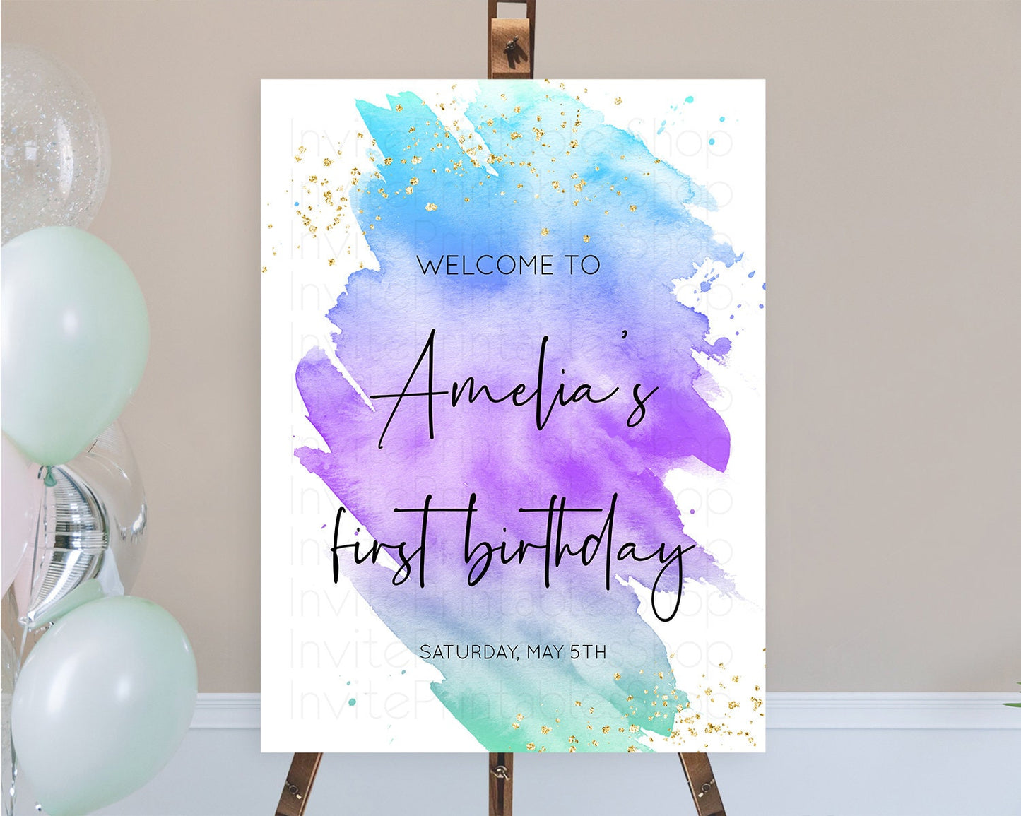 Pastel Welcome Sign Pastel Rainbow Welcome Sign Colorful Rainbow Confetti Watercolor Glitter Pastel First Birthday Welcome Sign D10491