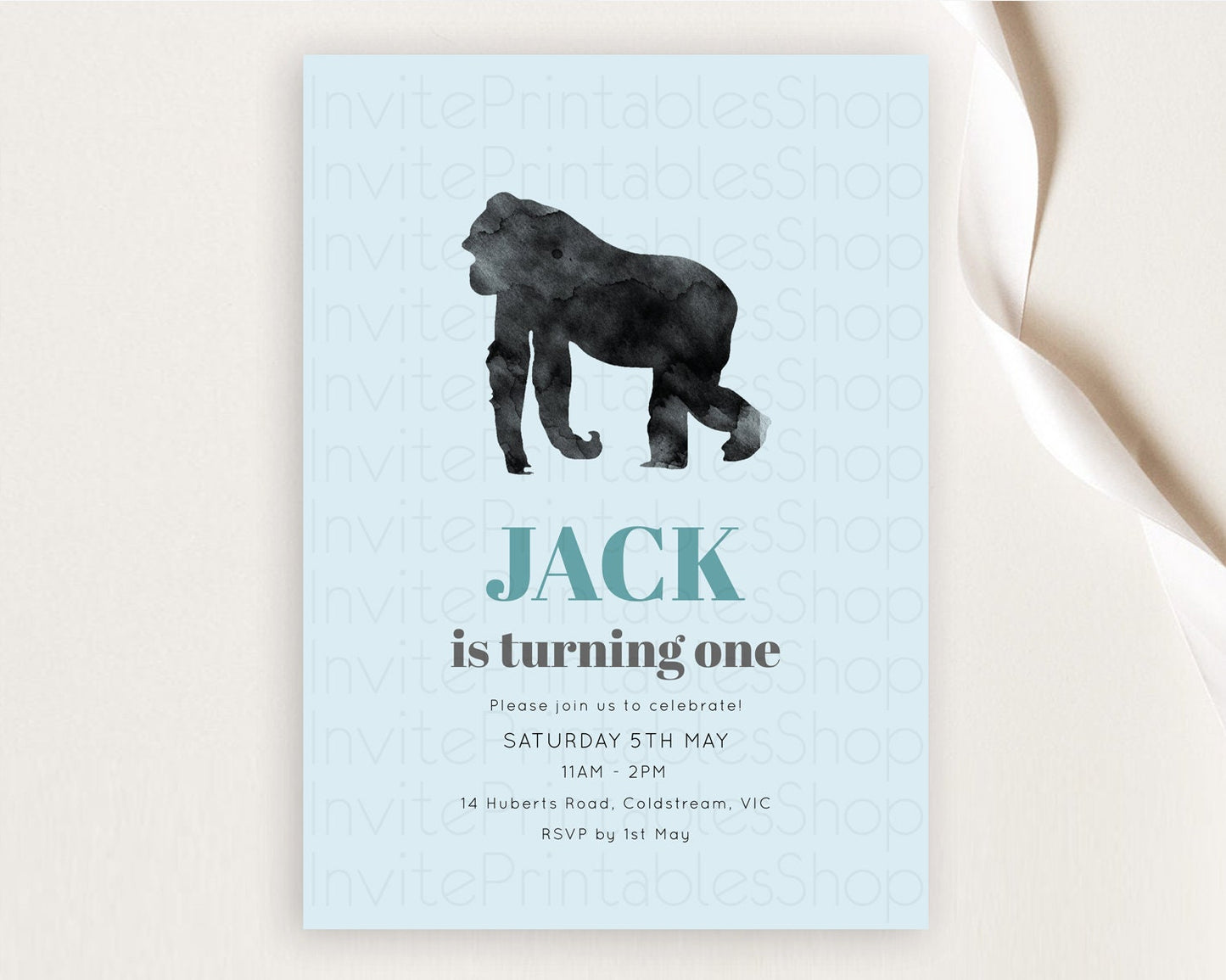 Gorilla Birthday Invitation Gorilla Invitation Gorilla Birthday Jungle Gorilla Party Jungle Adventure Zoo Party Animals Two Wild ONE D10799