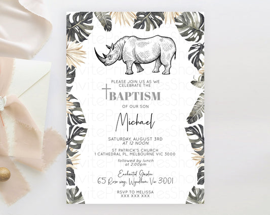 Editable Rhino Baptism Invitation Rhino Baptism 1st Birthday Invitation Rhin