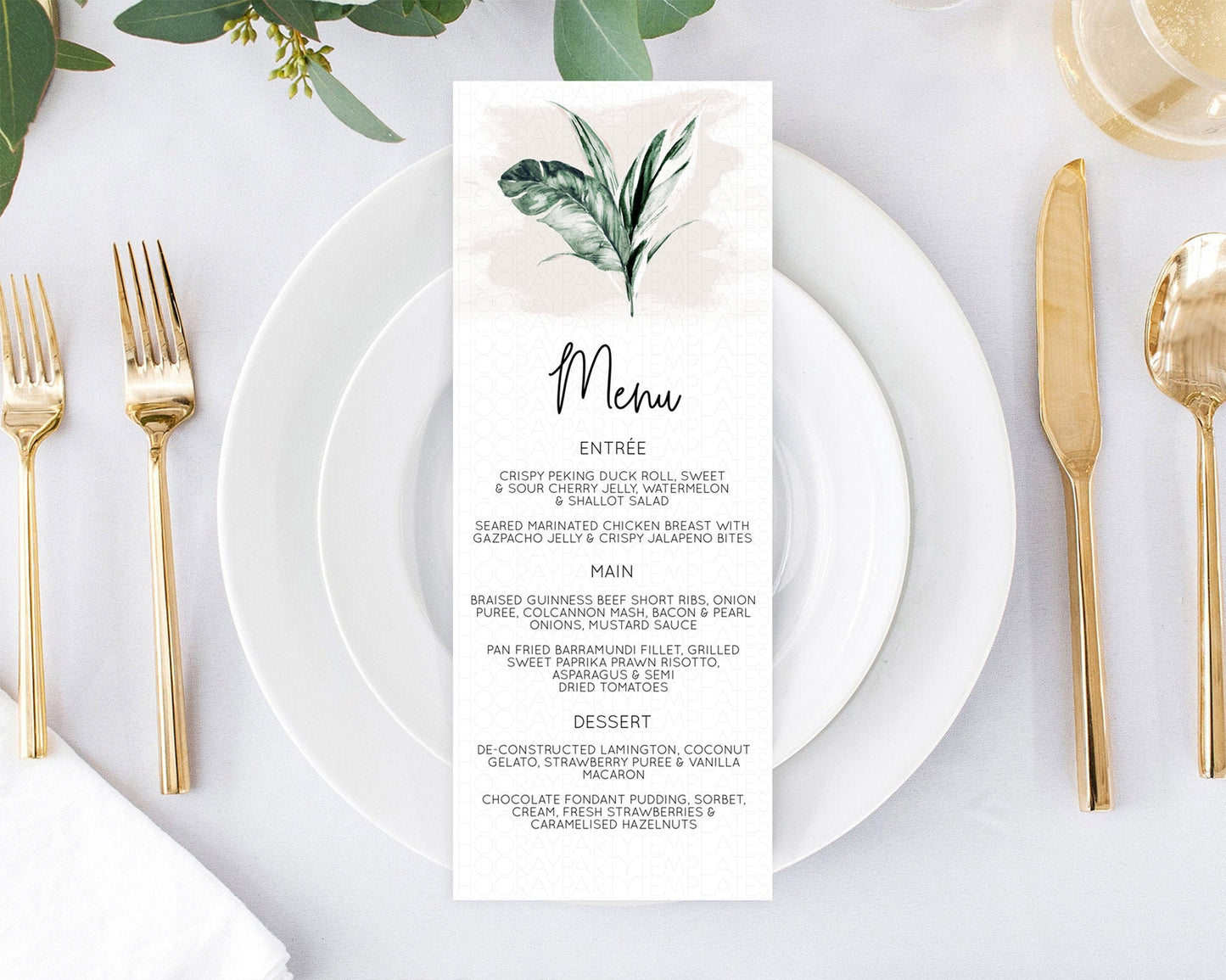 Tropical Menu Template Tropical Menu Palm Leaf Fern Table Decor Frangipani Floral White Orchid Dinner Dessert Menu Party Food Menu D11051