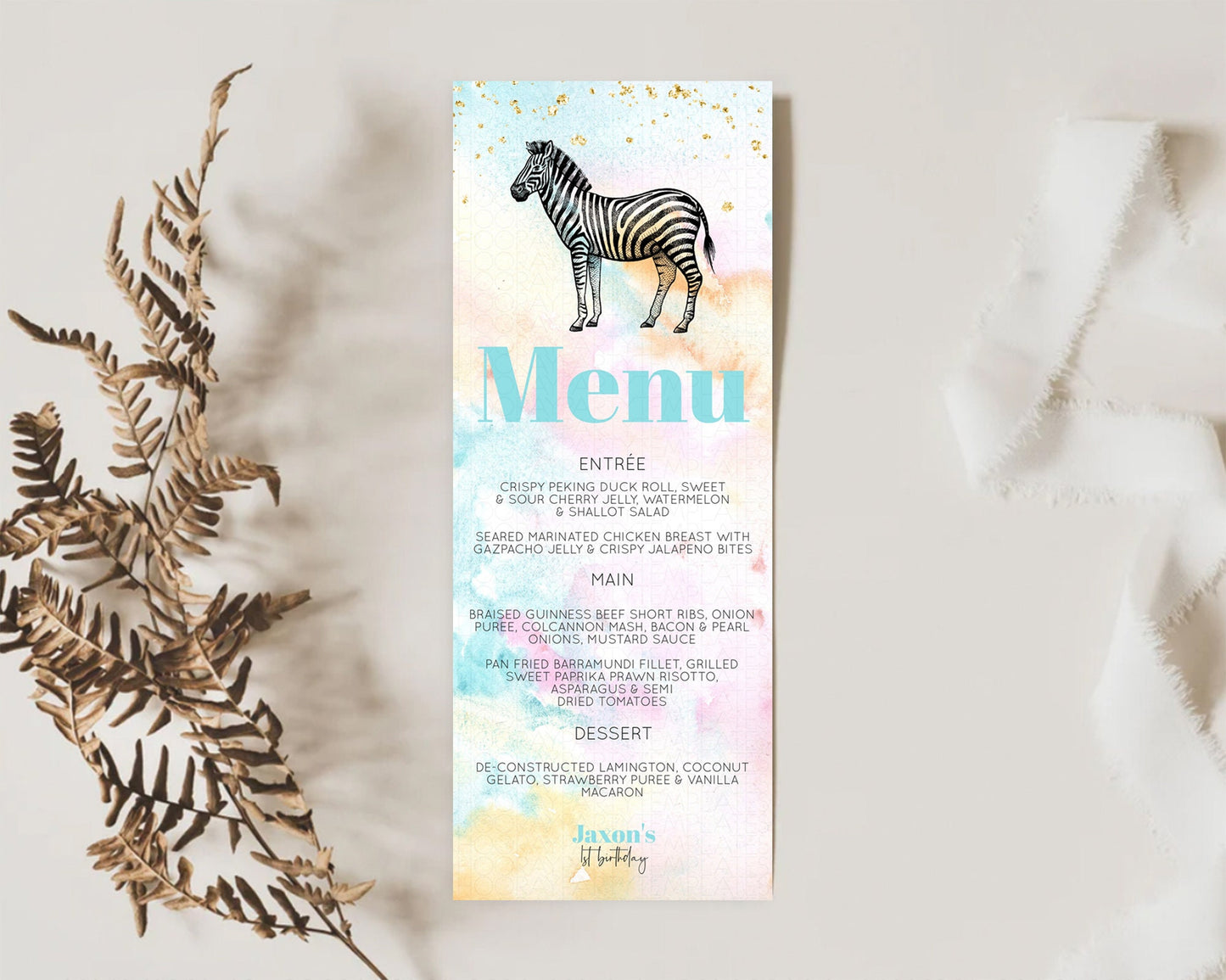 Pastel Zebra Menu Rainbow Zebra Menu Template Colorful Rainbow Table Decor Pastel Dinner Dessert Menu Zebra Party Food Menu D10281