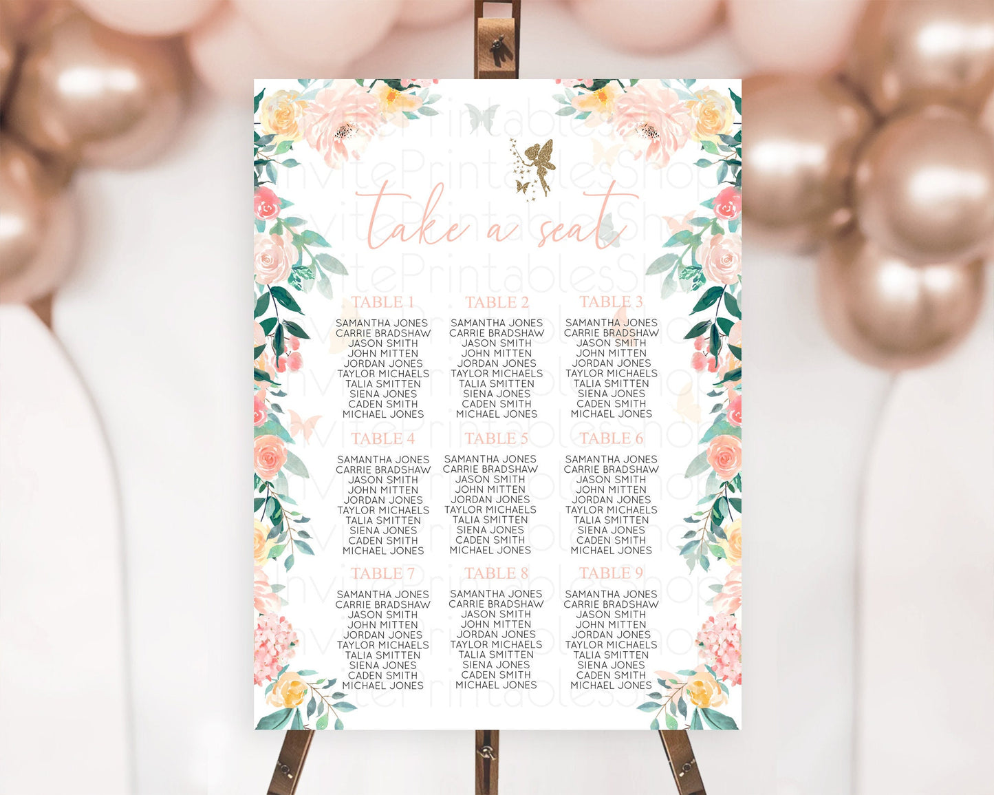 Fairy Seating Chart Pastel Fairy Seating Chart Fairy Tea Party Fairy Garden Seating Sign Enchanted Garden Floral Butterfly Décor D10789