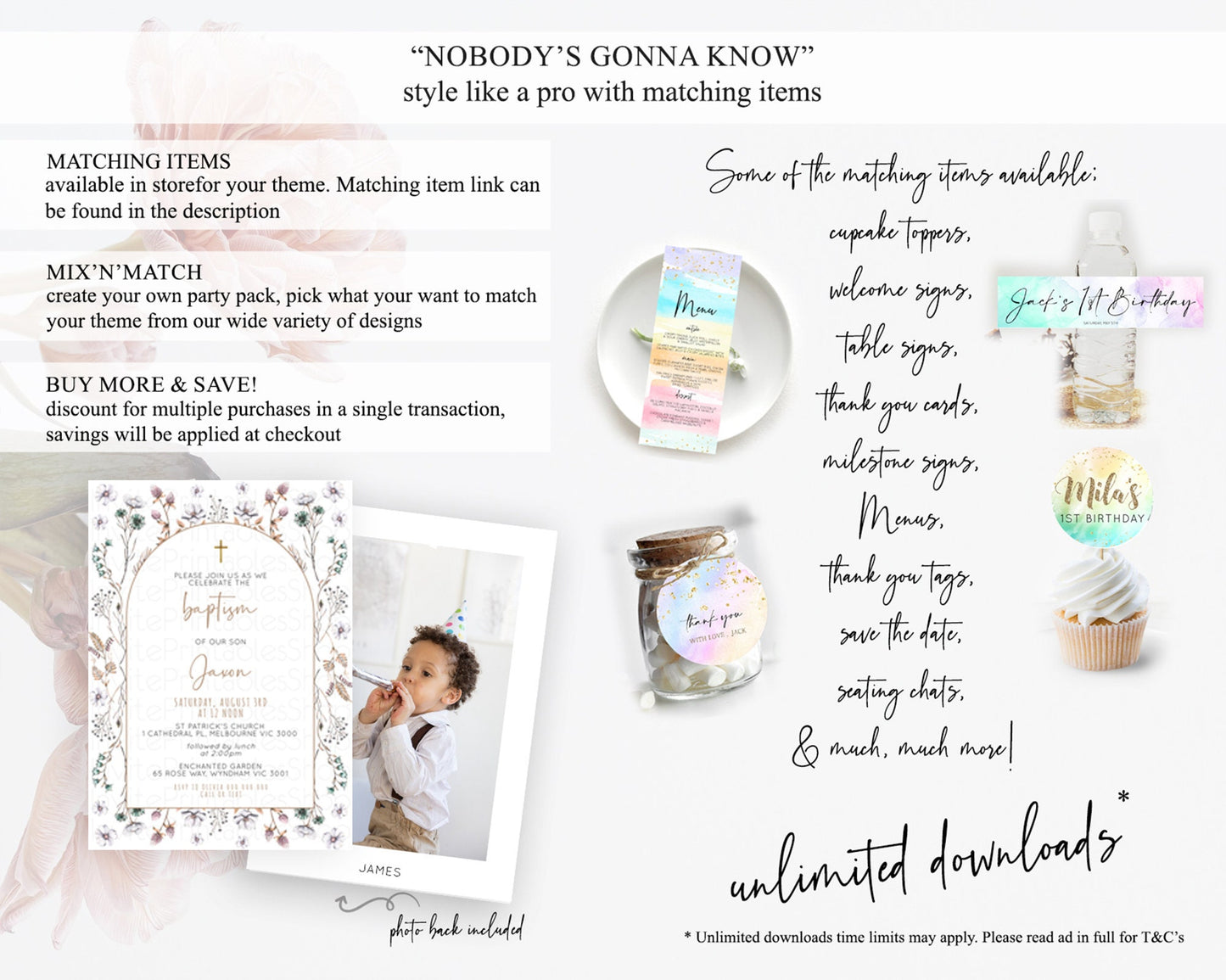 Secret Garden Baptism Invitation Wildflower Baptism Birthday Invite Pastel Flowers Christening Invite Enchanted Garden Boho Floral  D10604