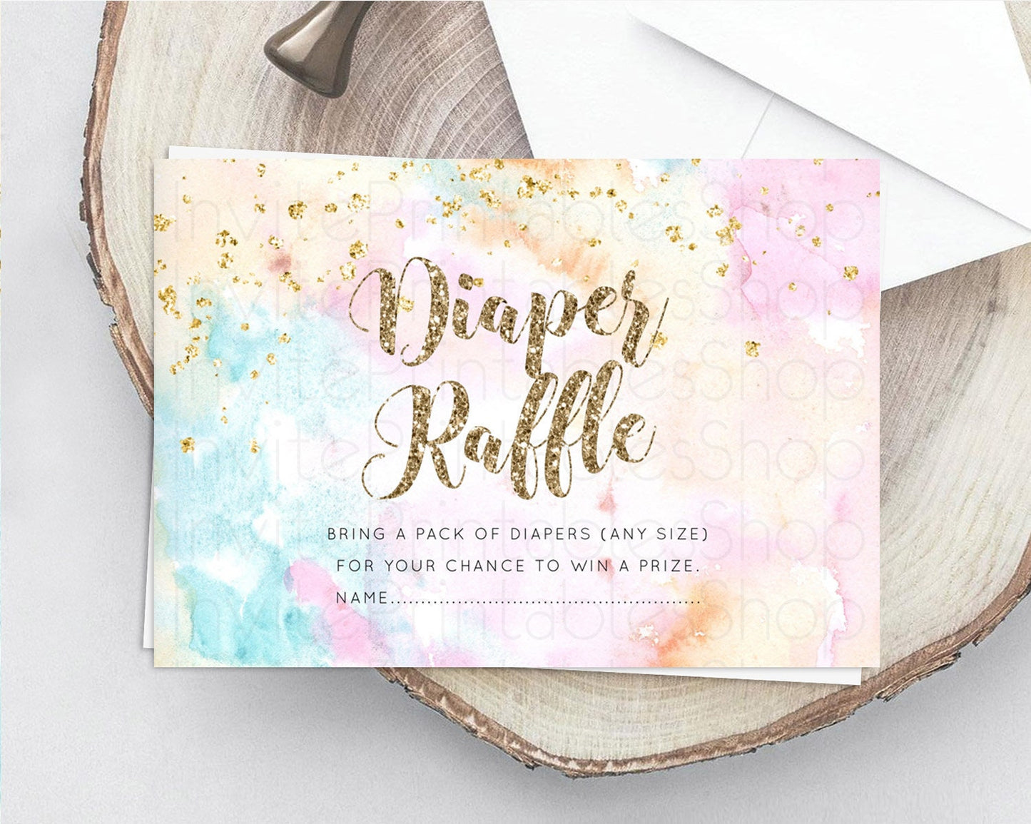 Pastel Diaper Raffle Card Pastel Rainbow Diaper Raffle Insert Colorful Ombre Watercolor Diaper Ticket Confetti Glitter Raffle Game D10548