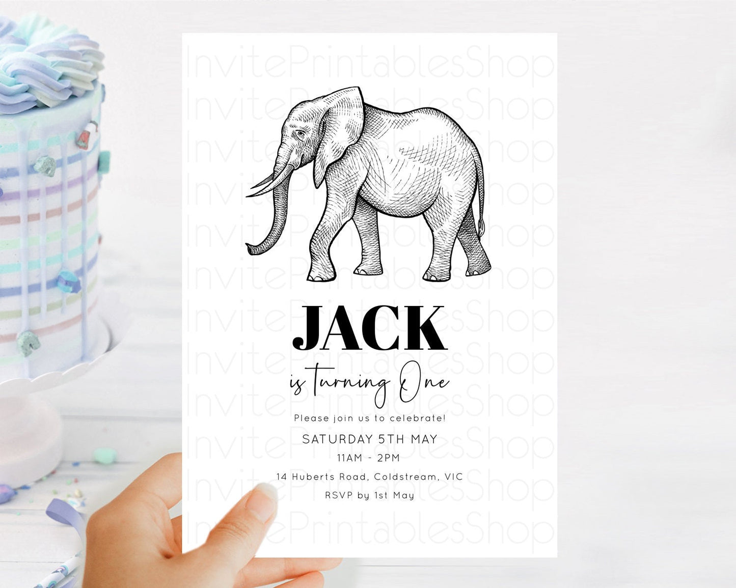 Elephant Birthday Invitation Elephant Invitation Elephant Birthday Safari Elephant Party TWO Wild ONE Jungle Adventure Zoo Birthday D10248