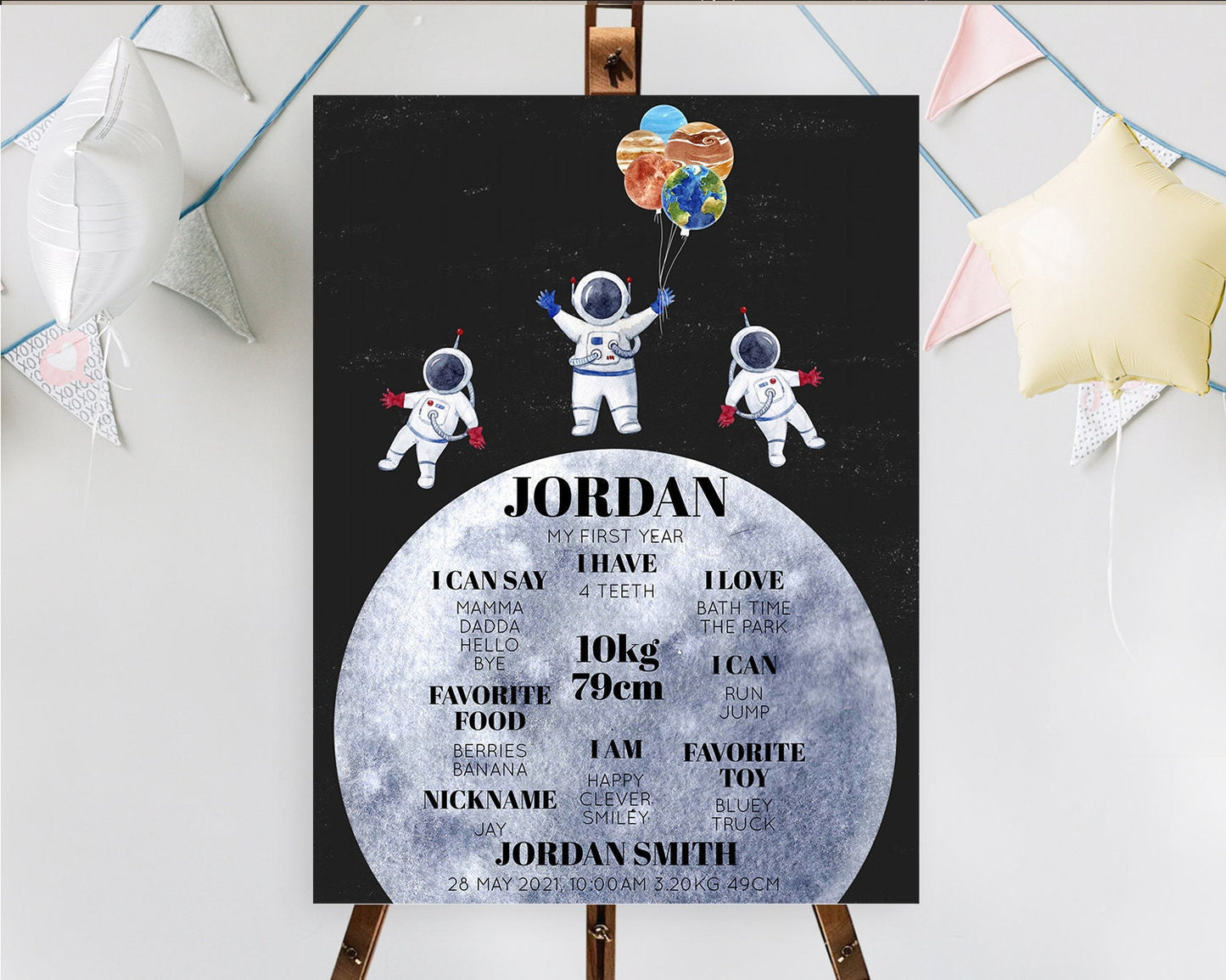 Space First Birthday Milestone Poster Space Milestone Board First Trip Around the Sun Planets Solar System ONE year Birthday Sign D10430