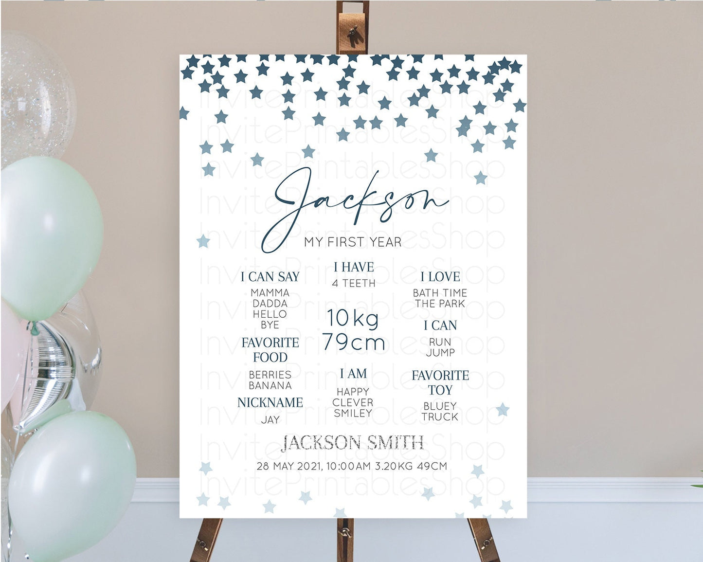 Editable Star First Birthday Milestone Poster Pastel Stars Milestone Shootin