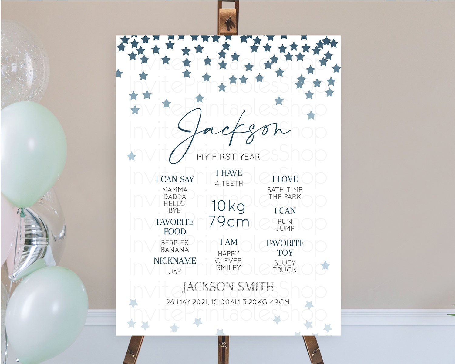 Editable Star First Birthday Milestone Poster Pastel Stars Milestone Shootin